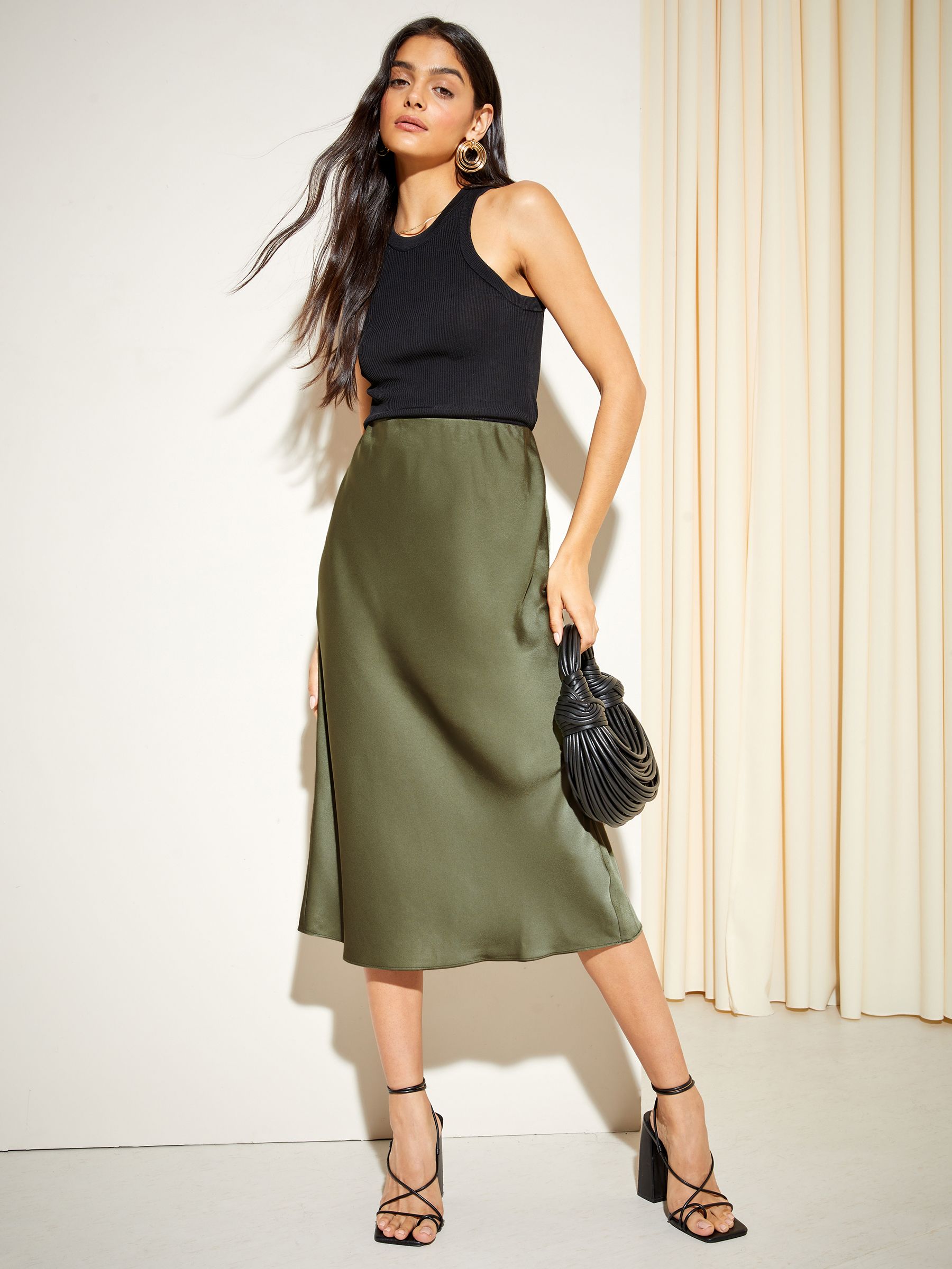 Buy Friends Like These Green Satin Bias Midi Skirt from Next Germany