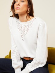 Love & Roses Ivory White Pointelle Knitted Jumper - Image 1 of 4