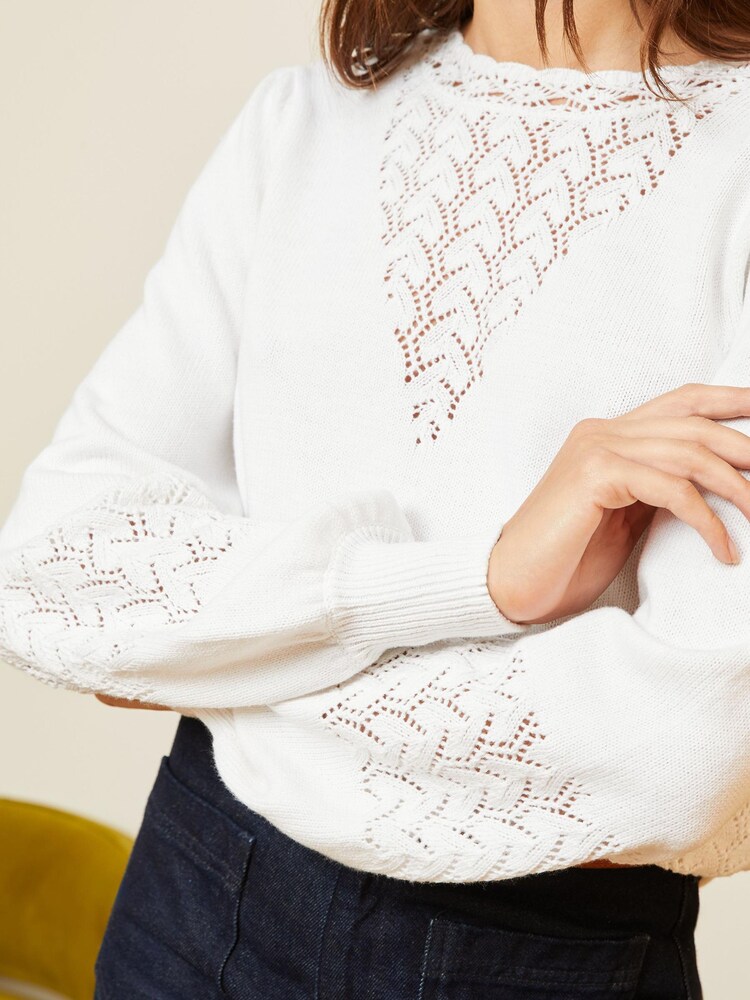 Love & Roses Ivory White Pointelle Knitted Jumper - Image 2 of 4