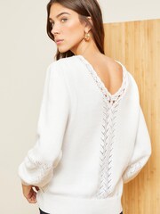 Love & Roses Ivory White Pointelle Knitted Jumper - Image 3 of 4