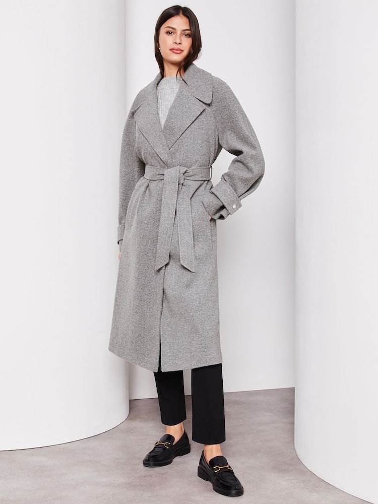 Lipsy Grey Petite Belted Smart Wrap Trench Coat - Image 1 of 4