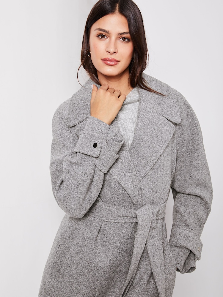 Lipsy Grey Petite Belted Smart Wrap Trench Coat - Image 2 of 4