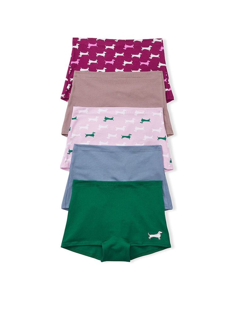 Victoria's Secret PINK Brown/Pink/Green/Blue Short Cotton 5 Pack Knickers - Image 1 of 1