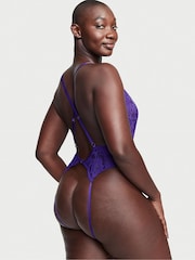 Victoria's Secret Brilliant Purple Lace Crotchless Bodysuit - Image 2 of 3