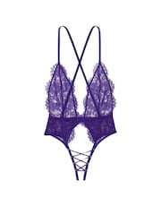 Victoria's Secret Brilliant Purple Lace Crotchless Bodysuit - Image 3 of 3