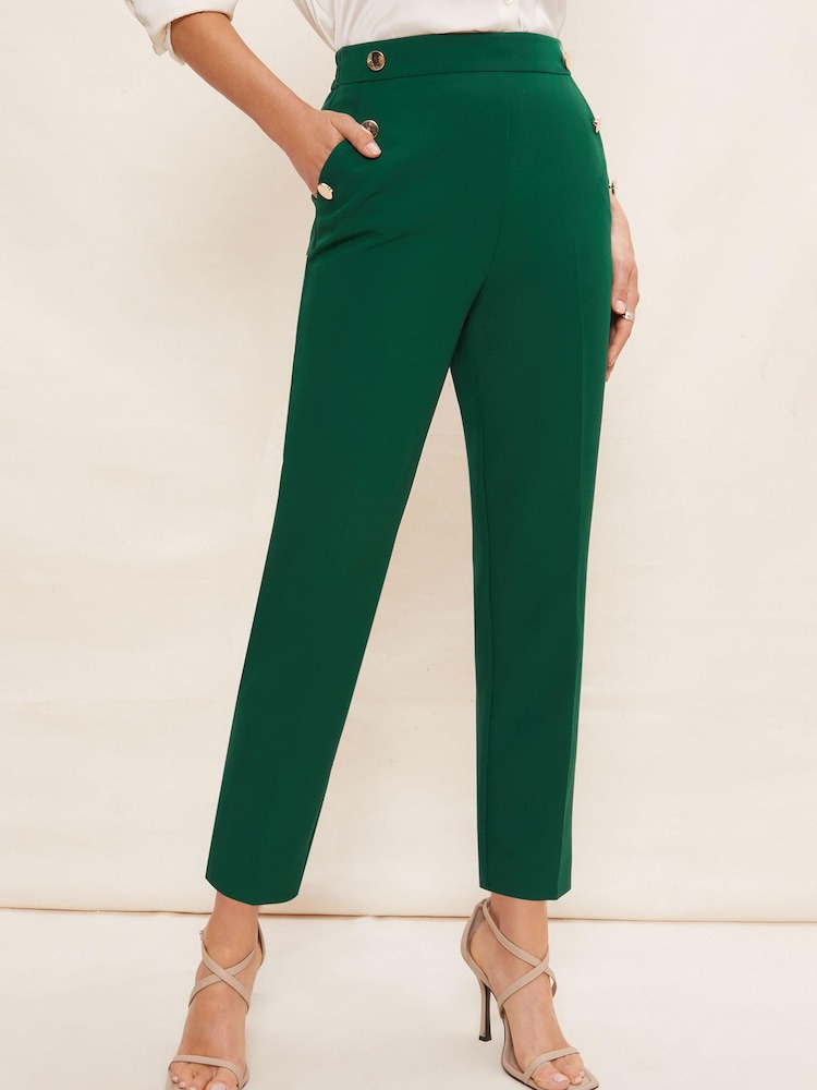 Friends Like These Green Button Waist Tailored Tapered Trousers - Image 1 of 4