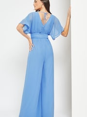 Maya Blue Wide Leg Angel Sleeve Jumpsuit with Open Back - Image 2 of 4