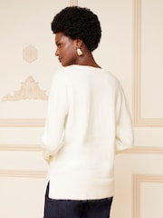 Love & Roses Ivory White Round Neck Crochet Mix Long Sleeve Jumper - Image 3 of 4