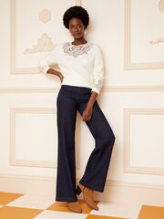 Love & Roses Ivory White Round Neck Crochet Mix Long Sleeve Jumper - Image 4 of 4