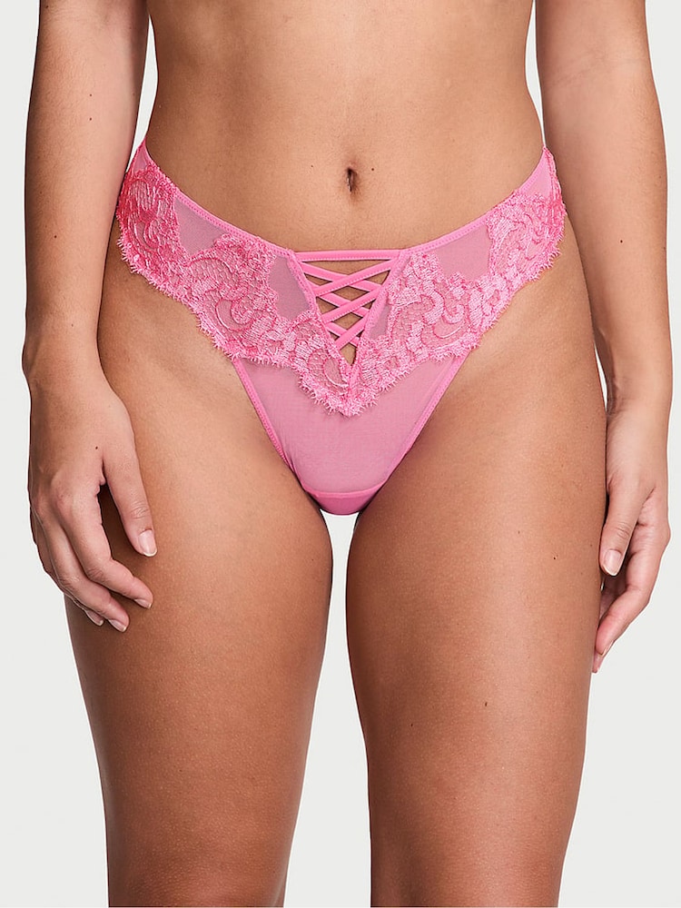 Victoria's Secret Tickled Pink Boho Floral Brazilian Embroidered Knickers - Image 1 of 3