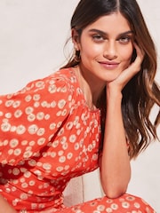 Lipsy Peach Metallic Puff Sleeve Round Neck Split Midi Dress - Image 4 of 4