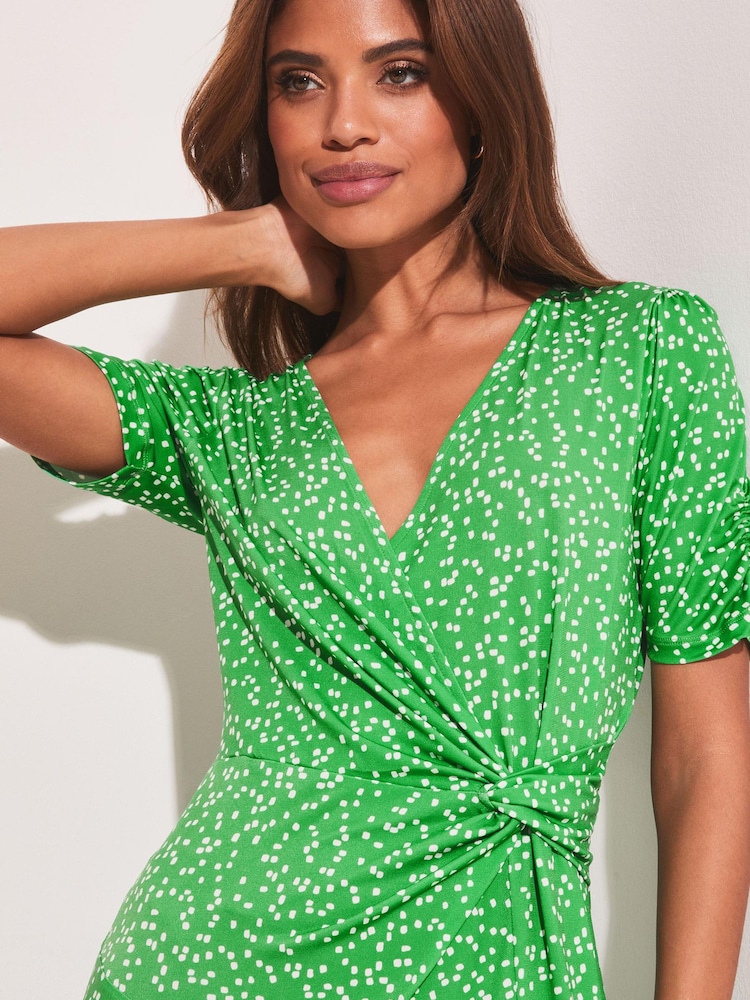 Lipsy Green Spot Petite Jersey Knot Front Mini Skater Dress - Image 4 of 4 Lipsy Green Spot Petite Jersey Knot Front Mini Skater Dress - Image 4 of 4