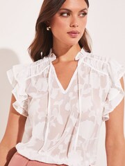 Lipsy White Pretty Frill Neck Tie Ruffle Short Sleeve Shell Top - Image 4 of 4