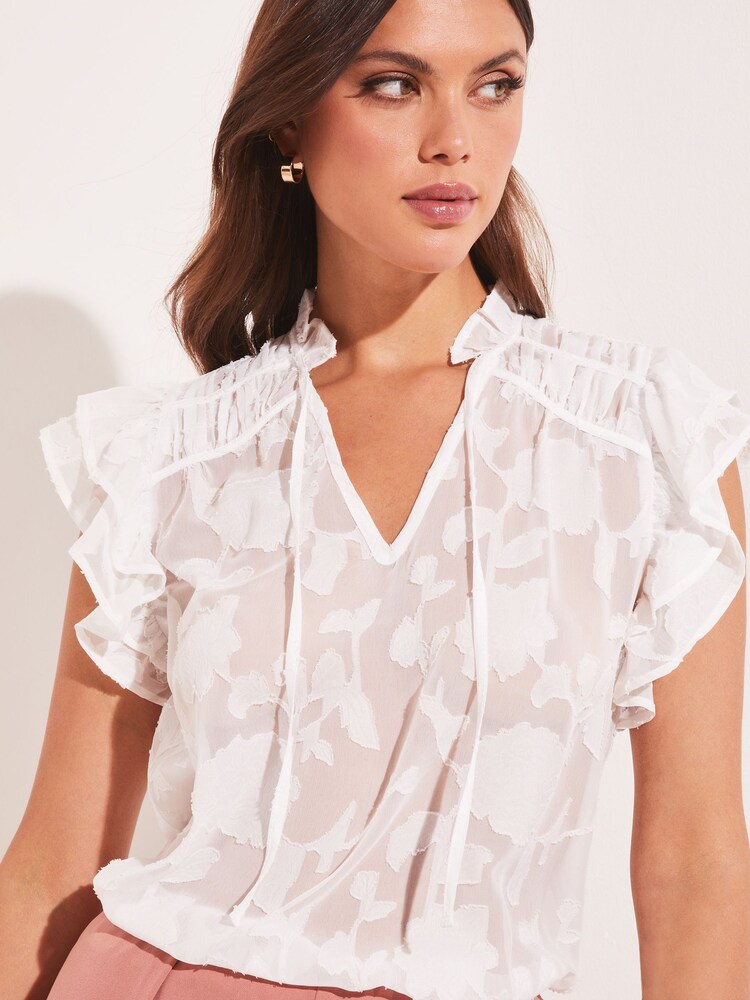 Lipsy White Pretty Frill Neck Tie Ruffle Short Sleeve Shell Top - Image 4 of 4
