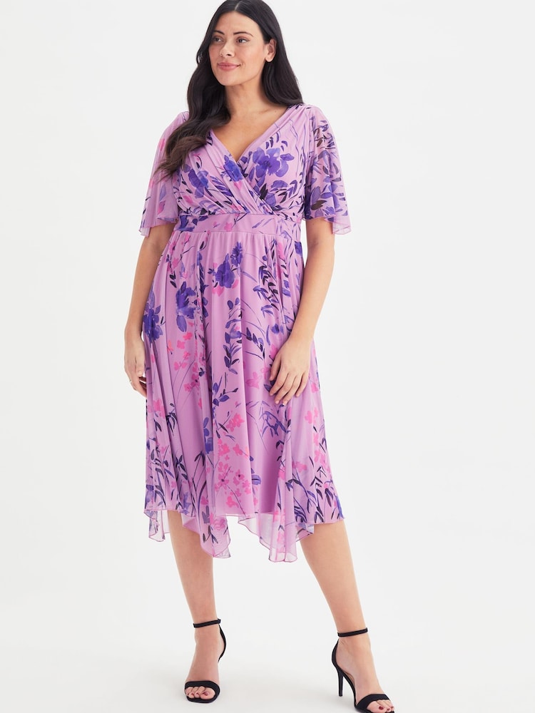 Scarlett & Jo Purple Floral Julie Hanky Hem Dress - Image 1 of 4