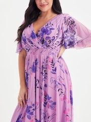 Scarlett & Jo Purple Floral Julie Hanky Hem Dress - Image 2 of 4
