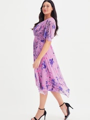 Scarlett & Jo Purple Floral Julie Hanky Hem Dress - Image 3 of 4