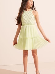 Lipsy Green Pleated Tiered Occasion Dress - Image 2 of 4