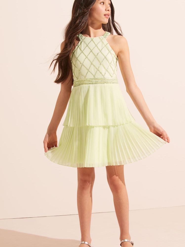 Lipsy Green Pleated Tiered Occasion Dress - Image 2 of 4