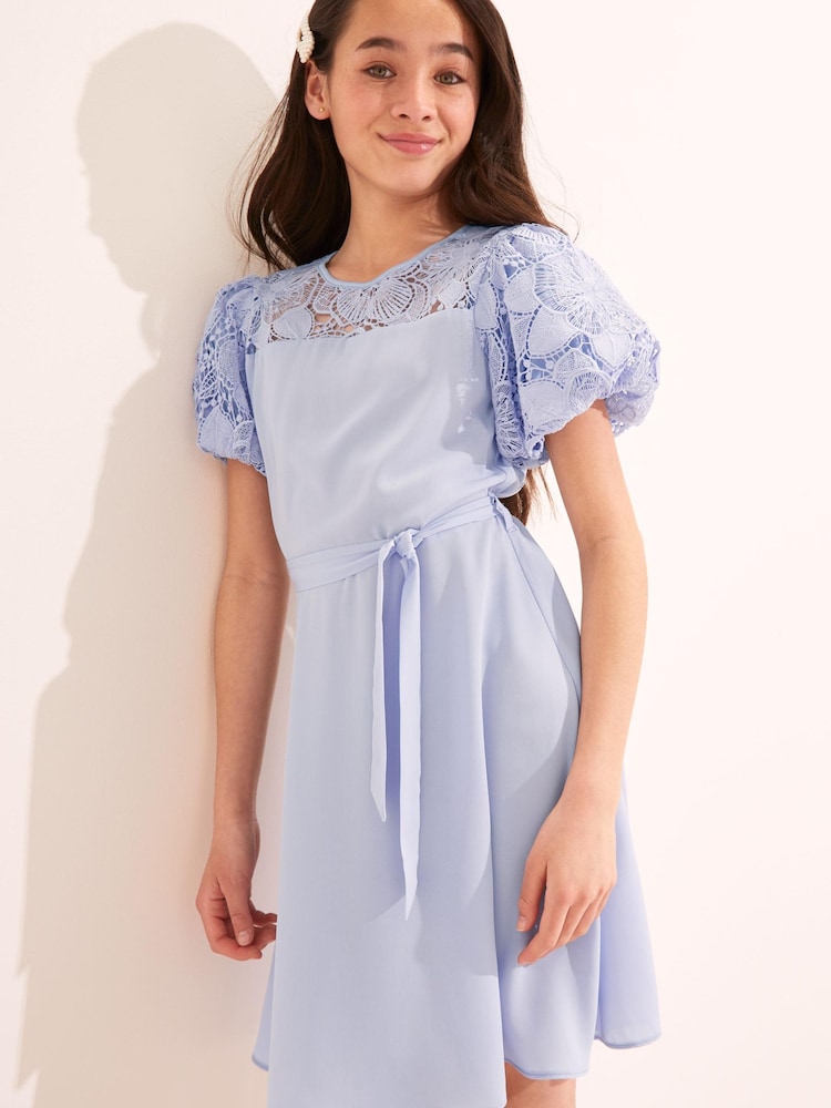 Lipsy Blue Lace Yoke Dress - Image 1 of 4