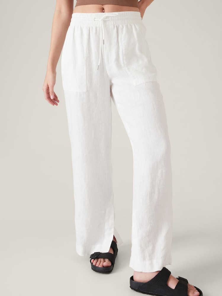 Athleta White Mid Rise Wide Leg Linen Trousers - Image 1 of 3