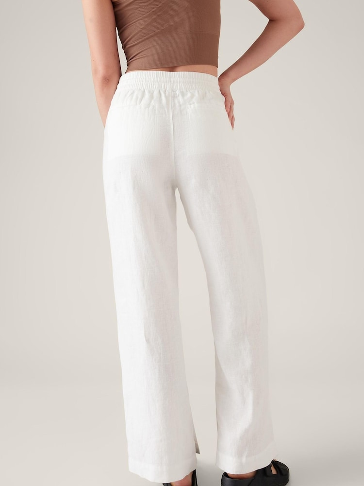 Athleta White Mid Rise Wide Leg Linen Trousers - Image 2 of 3