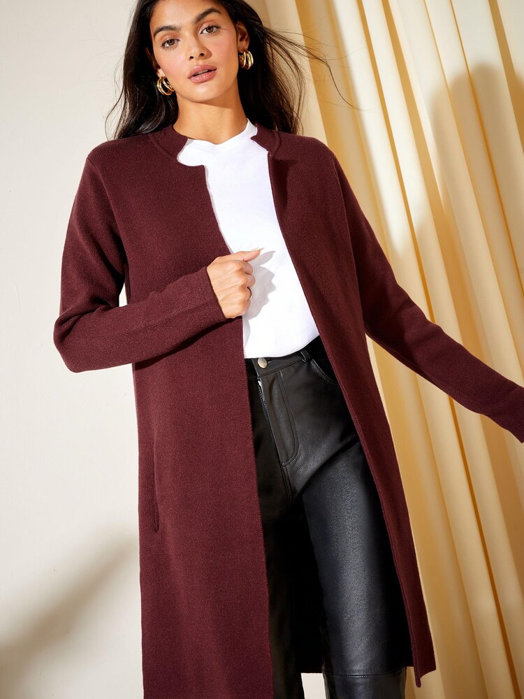 Friends Like These Berry Red Longline Mock Collar Coatigan - Image 1 of 1 Friends Like These Berry Red Longline Mock Collar Coatigan - Image 1 of 1