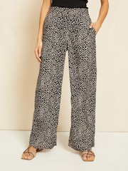 Friends Like These Black/Neutral Animal Wide Leg Pull On Trousers - Image 1 of 4