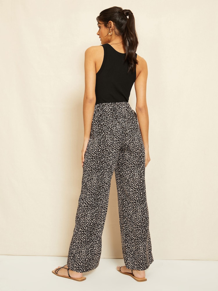 Friends Like These Black/Neutral Animal Wide Leg Pull On Trousers - Image 2 of 4