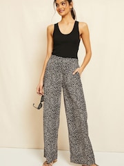 Friends Like These Black/Neutral Animal Wide Leg Pull On Trousers - Image 3 of 4