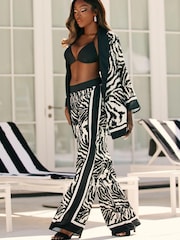 Lipsy White Zebra Print Satin Wide Leg Trousers - Image 1 of 4