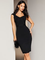 Lipsy Black Sweetheart Neckline Contour Bandage Midi Dress - Image 1 of 4