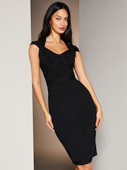Lipsy Black Sweetheart Neckline Contour Bandage Midi Dress - Image 4 of 4