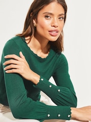 Lipsy Green Scallop Detail Long Sleeve Knitted Jumper - Image 2 of 4