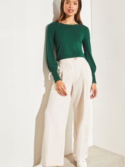 Lipsy Green Scallop Detail Long Sleeve Knitted Jumper - Image 4 of 4