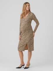 Mamalicious Brown Maternity Jersey Split Hem Midi Nursing Dress - Image 3 of 6