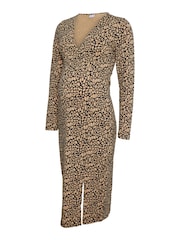Mamalicious Brown Maternity Jersey Split Hem Midi Nursing Dress - Image 6 of 6