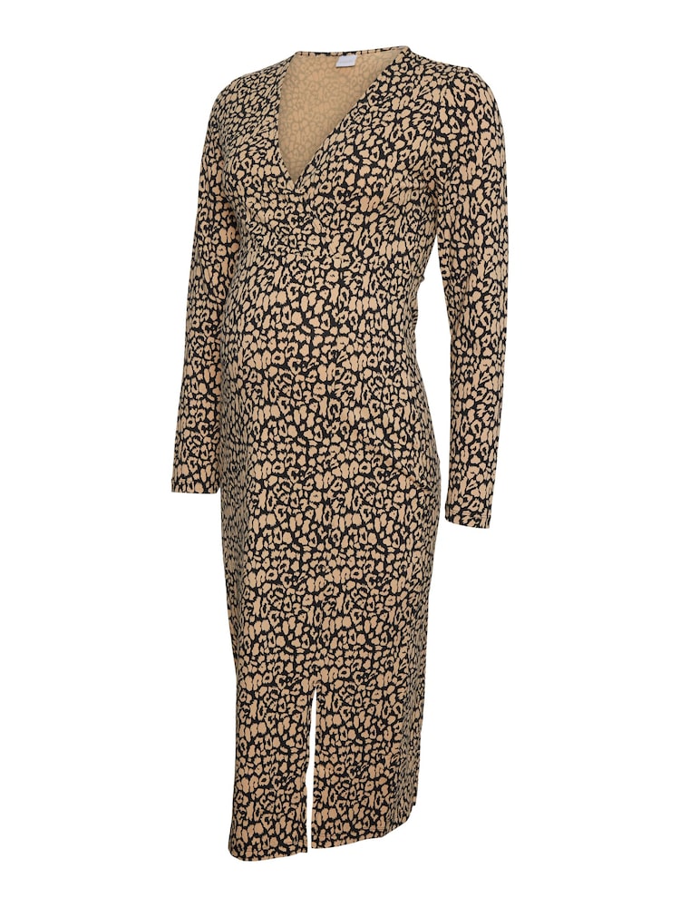 Mamalicious Brown Maternity Jersey Split Hem Midi Nursing Dress - Image 6 of 6