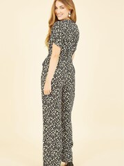 Yumi Black Multi Animal Print Kimono Jumpsuit - Image 2 of 5