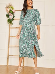 Yumi Green Multi Abstract Animal Print Midi Dress - Image 1 of 5