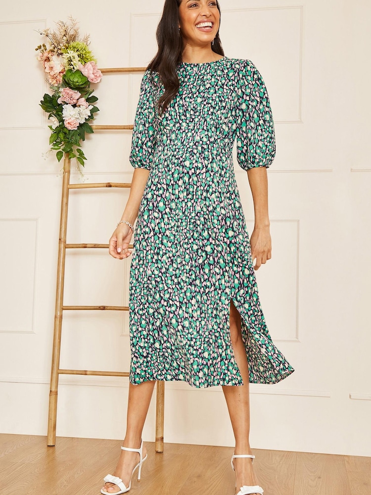 Yumi Green Multi Abstract Animal Print Midi Dress - Image 1 of 5