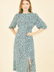 Yumi Green Multi Abstract Animal Print Midi Dress - Image 3 of 5
