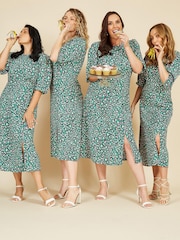 Yumi Green Multi Abstract Animal Print Midi Dress - Image 4 of 5
