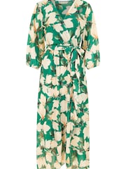 Yumi Green Multi Blossom Wrap Midi Dress With 3/4 Sleeves - Image 4 of 4