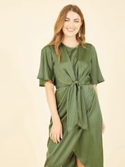 Yumi Green Satin Tie Detail Midi Dress - Image 1 of 4