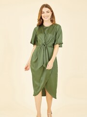 Yumi Green Satin Tie Detail Midi Dress - Image 3 of 4