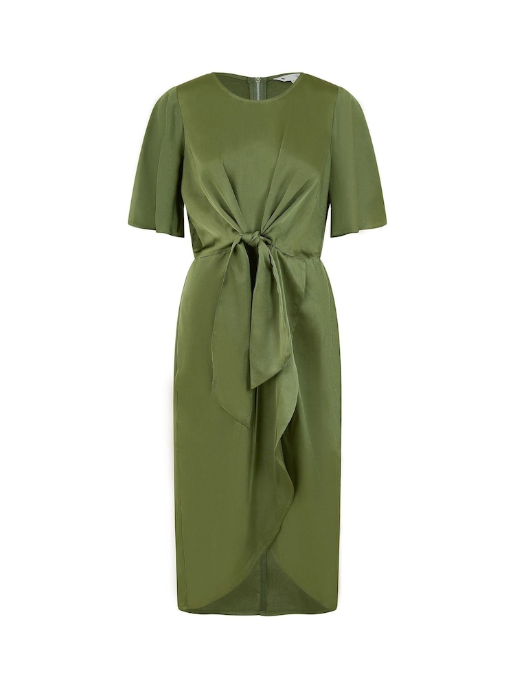 Yumi Green Satin Tie Detail Midi Dress - Image 4 of 4
