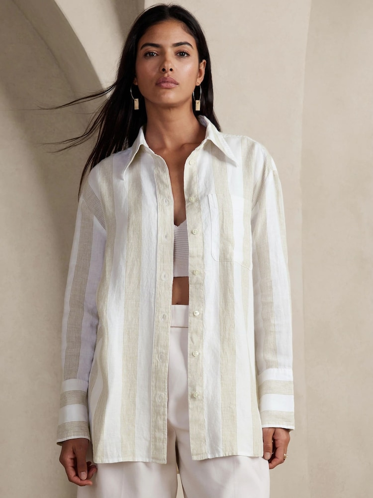 Banana Republic Cream The Oversized Linen Shirt - Image 1 of 4