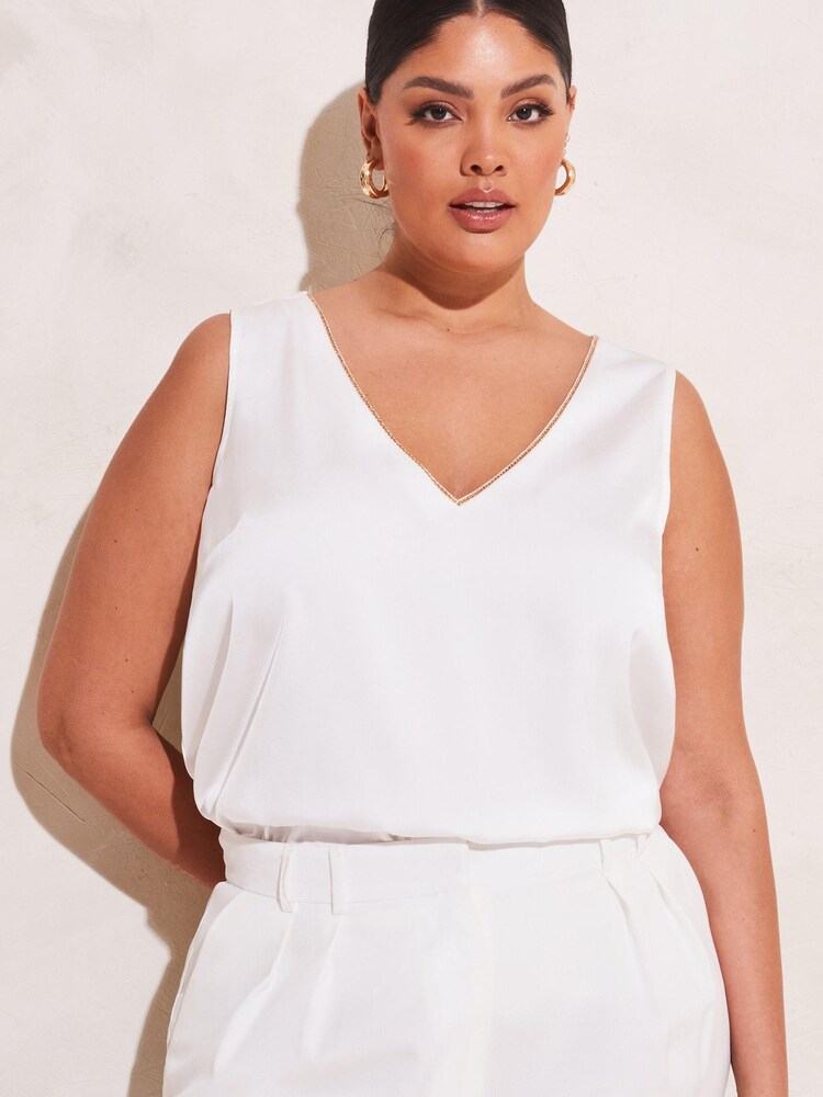 Lipsy Ivory Curve V Neck Cami Vest Top - Image 1 of 4