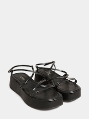 Yours Curve Black Extra-Wide Fit Strappy Flatform - Image 1 of 4